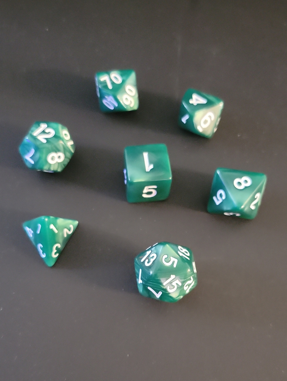 Silky Green RPG Polyhedral Dice Set - 7 Piece